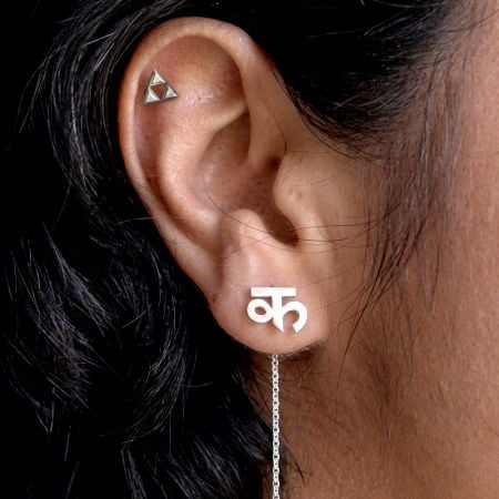 Handcrafted 925 Silver Devanagari Name Dhaga Earrings